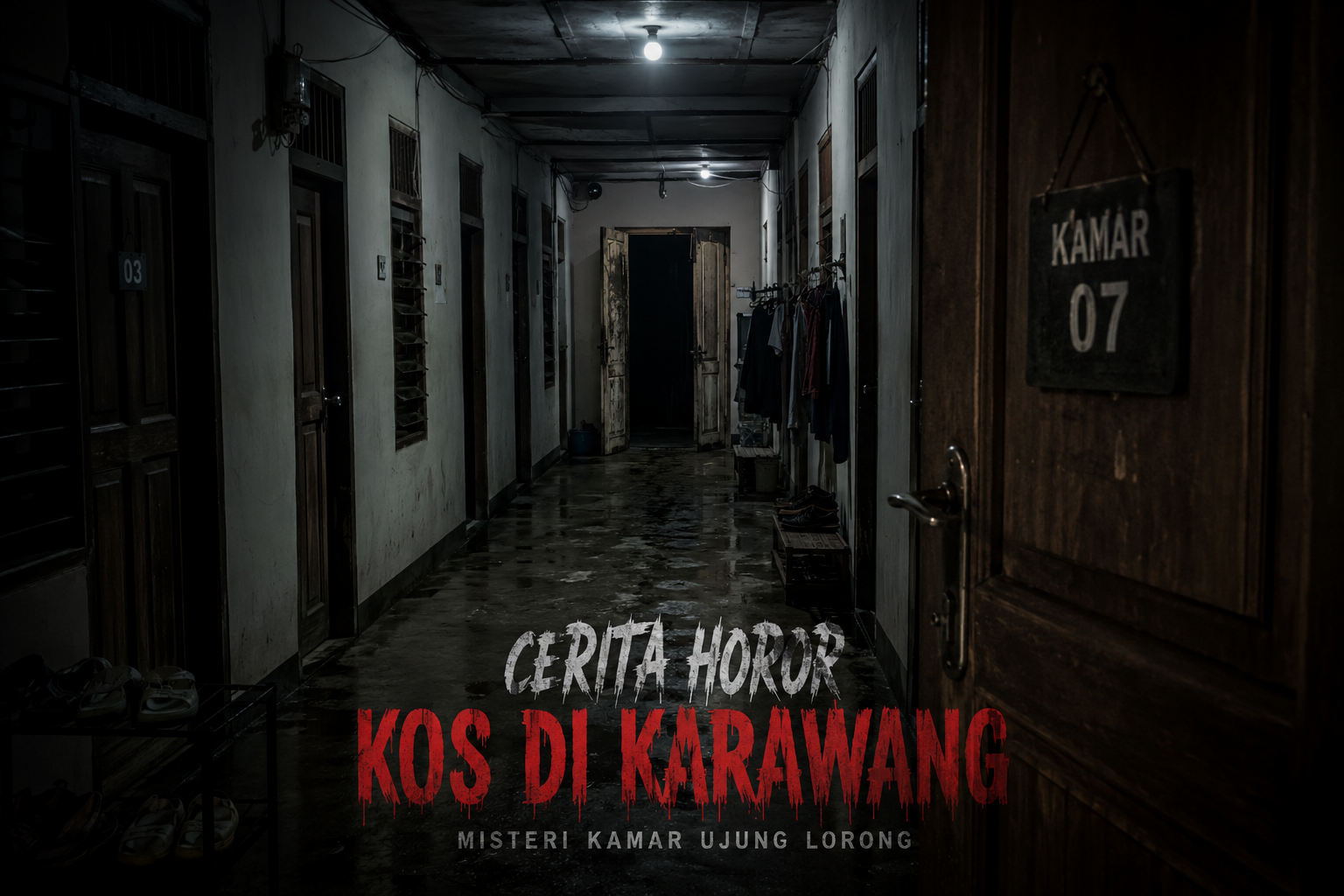 Lorong kos gelap dalam cerita horor kos di Karawang